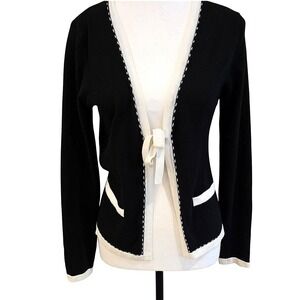 80s/90s VTG Componix Cardigan Sweater Womens‎ Small Black White Tie Front